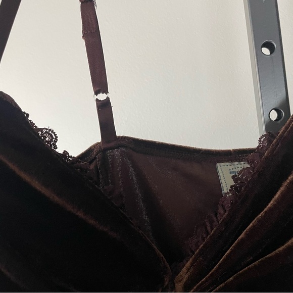 Y2K Vintage 725 Originals Velvet Velour Corset Bustier Lace Up Tank Top Brown - Picture 3 of 6